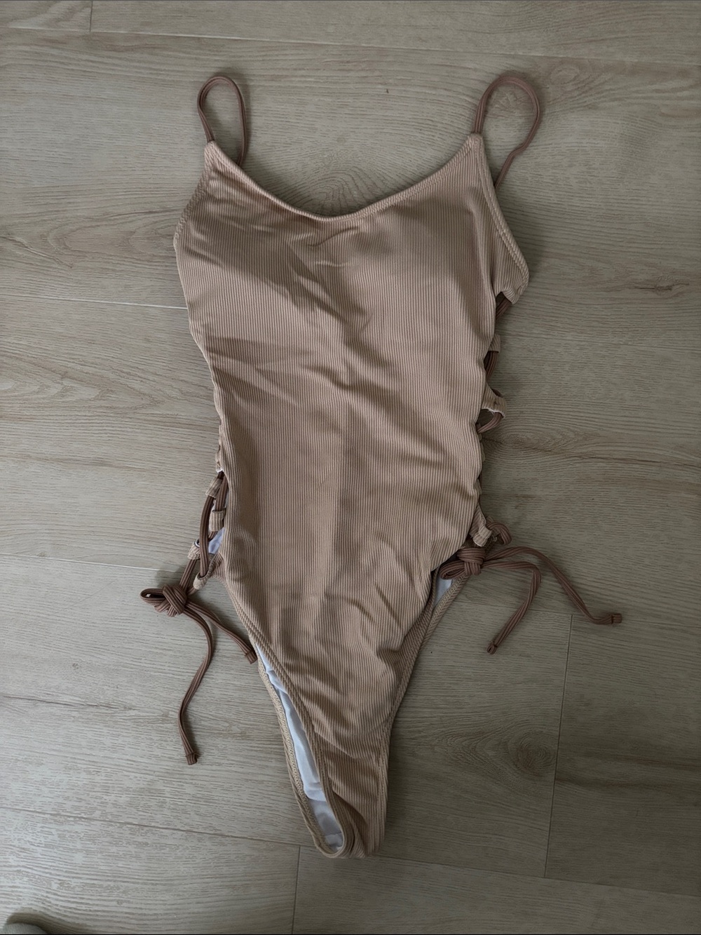 Ribbed Nude Side-Tie One-Piece Swimsuit